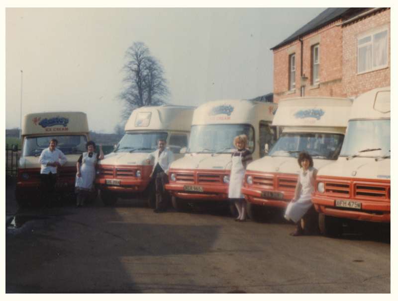 Photo of Mario's Ice Cream vintage fleet with Staff.